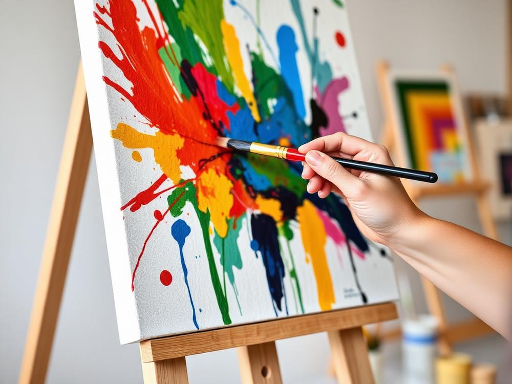 Canvas painting in progress on an easel