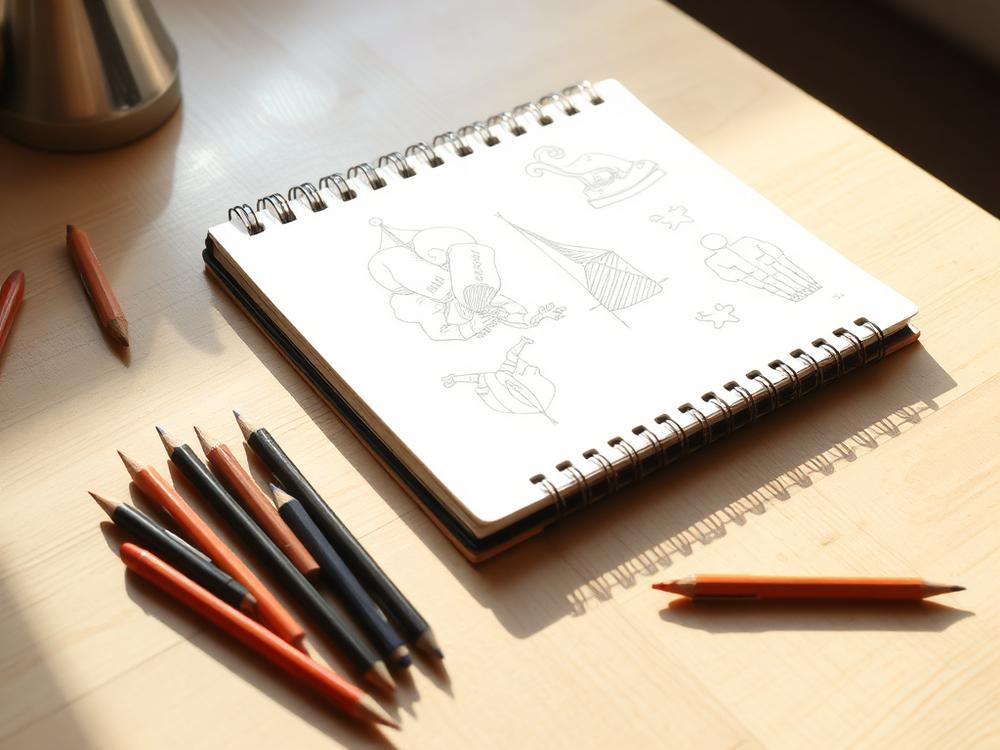 Sketch pad and pencils on a desk